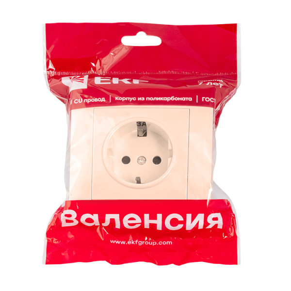 Купить EKF PROxima Валенсия розетка 1-местная с/з 16А кремовая с защ. штор.