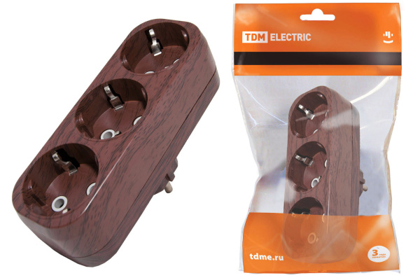 TDM Блок на 3 гнезда 2П б/з плоский 6А 250B "Эко" (бук) SQ1806-0080