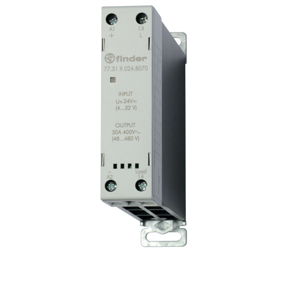 Finder Модульное твердотельное реле; выход 30А (60…440В АС); питание 230В AC; Функция "Включ.при пересечении нуля"; ширина 22.5мм; клем.контактор; сте 773182308070