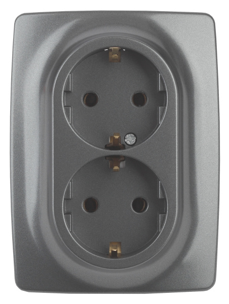 ЭРА 12-2108-12 Розетка 2X2P+E Schuko со шторками, 16A-250В, IP20, 12, Графит