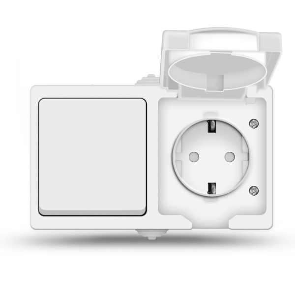 UNIVersal "Аллегро" Выключатель Бел Блок. 1 кл. + роз. с/з, з/ш, IP-54, с крышкой 5562968