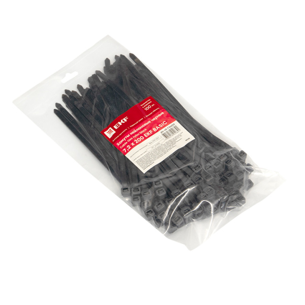 Купить EKF Basic Хомут нейлоновый черный (7,2х200) (100шт.)