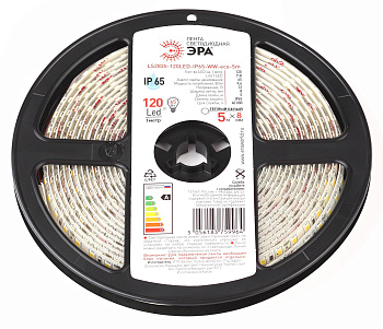ЭРА Лента светодиодная LS2835-120LED-IP65-WW LS2835-120LED-IP65-WW-eco-5m