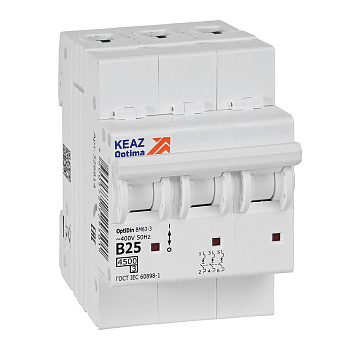 КЭАЗ OptiDin BM63 Автоматический выключатель 3P 25А B 4,5кА AC (BM63-3B25-4,5-УХЛ3) 329521