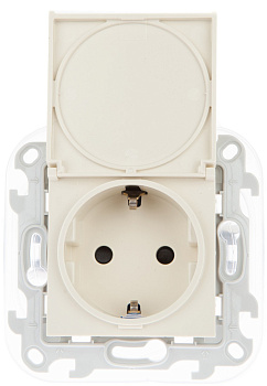 Simon 24 Слоновая кость Розетка 2К+3 IP44 с крышкой и защитными шторками Push&Go 2420448-031