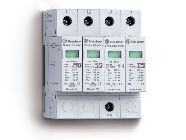 Finder Устройство защиты от импульсных перенапряжений УЗИП тип 1 (4 варистора); модульный, ширина 70мм; степень защиты IP20 7P1582751012