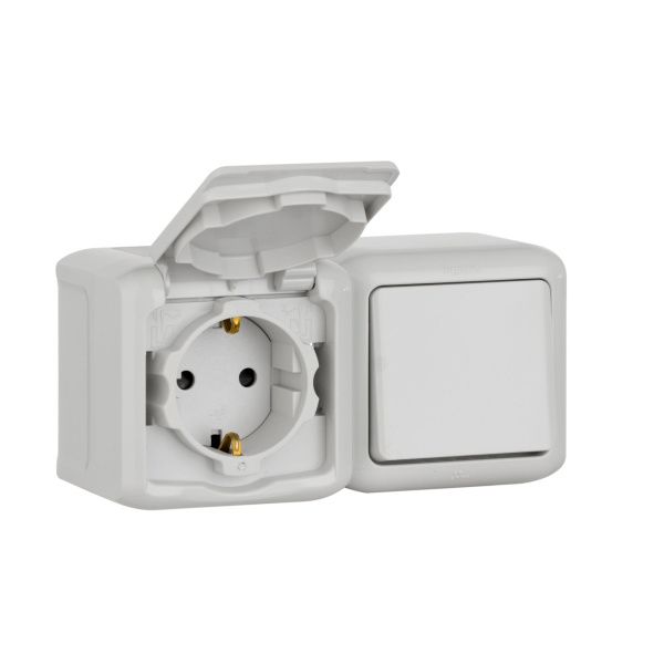 Купить Legrand Quteo Сер Блок Выключатель 1-кл+роз с/з с шт IP44 782348