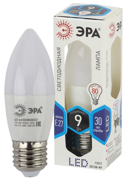 ЭРА LED B35-9W-840-E27 (диод, свеча, 9Вт, нейтр, E27)