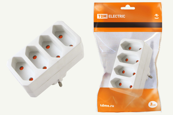 TDM Блок на 4 гнезда 2П 2,5 А 250 B под плоскую вилку белый SQ1806-0203