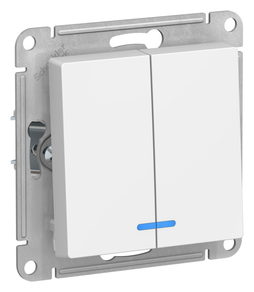 Купить Systeme Electric AtlasDesign Бел Выключатель 2-клавишный с подсветкой, сх.5а, 10АХ, механизм