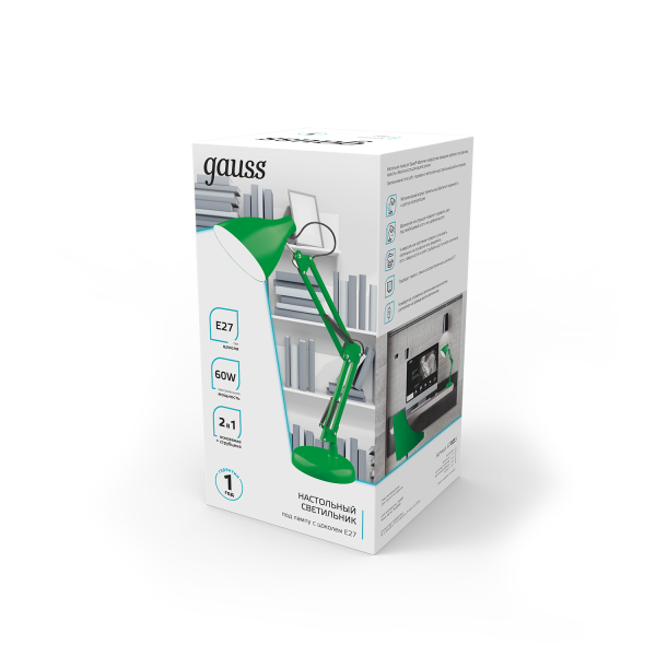 Купить Gauss Светильник настольный модель GTL003 60W 220-240V E27 зеленый струбцина и основание 1/12 GT0033