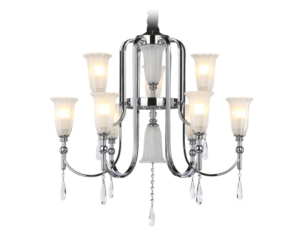 Ambrella Подвесная люстра с хрусталем TR3249/9 CH/FR хром/белый матовый E14*9 max 40W D735*720