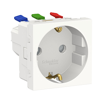 SE Unica Modular Бел Розетка с/з со шторками, с быстрозажимными клеммами, 16А 250В, 2 модуля NU305718