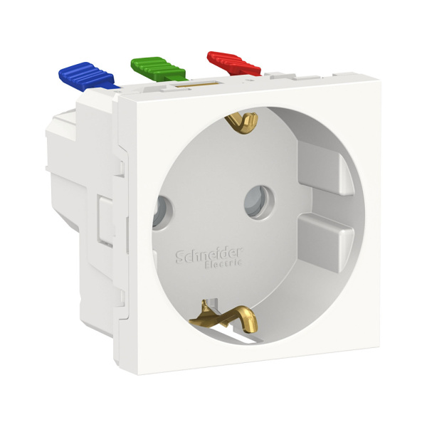 SE Unica Modular Бел Розетка с/з со шторками, с быстрозажимными клеммами, 16А 250В, 2 модуля NU305718