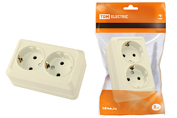 TDM Розетка двойная 2П+3 открытой установки IP20 16А, сл. кость "Ладога" SQ1801-0020
