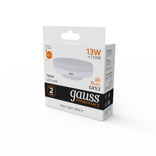Купить Gauss Лампа Elementary GX53 13W 890lm 3000K LED 83813