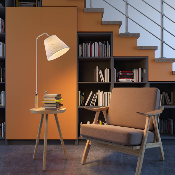 Купить Odeon Light 4667/1F ODL20 433 светлое дерево/рогожка Торшер со столиком E27 1*60W 220V