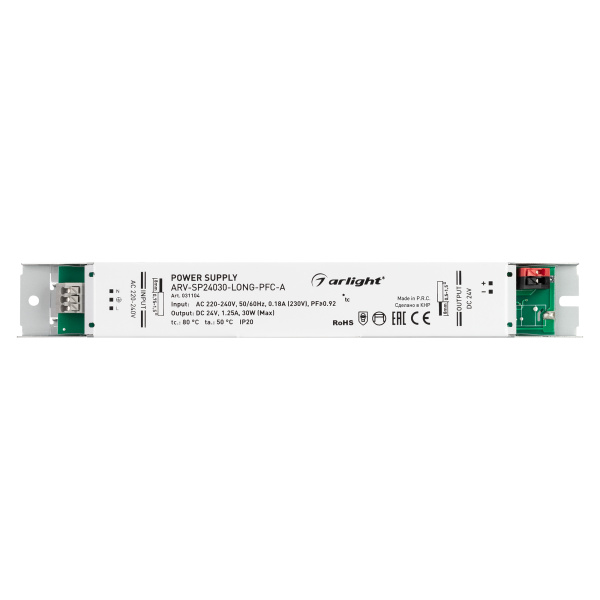 Купить Arlight Блок питания ARV-SP24030-LONG-PFC-A (24V, 1.25A, 30W) (IP20 Металл, 5 лет) 031104