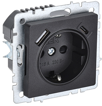 IEK BRITE BASE Черный Розетка с з/к/ш 16А с USB A+C 18Вт РЮш11-1-БрЧ