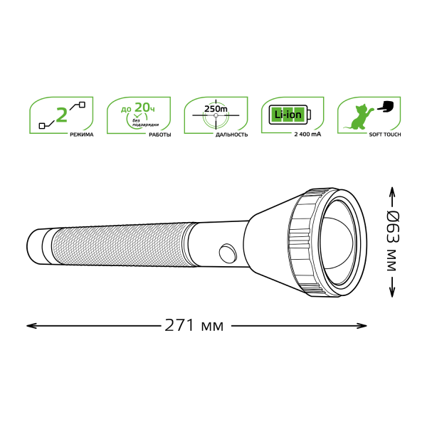 Купить Gauss Фонарь ручной модель GFL201 5.5W 180lm Li-ion 2400mAh LED 1/10/40 GF201