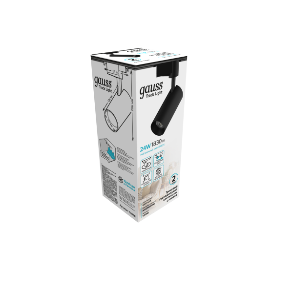 Купить Gauss Светильник трековый цилиндр 24W 1830lm 4000K 180-220V IP20 65*206мм черный линза 36º LED TR086