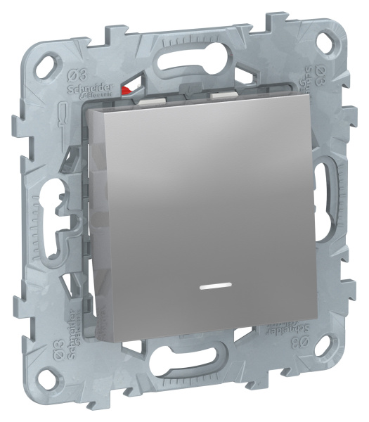 Купить SE Unica New Алюминий Переключатель 1-клавишный, перекрестный, с подсветкой,сх.7а NU520530N