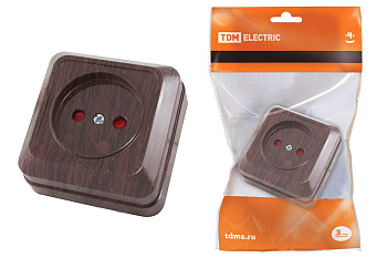 TDM Розетка 2П открытой установки с з/ш IP20 10А, бук "Ладога" SQ1801-0037