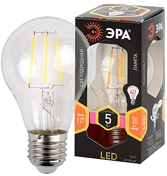 ЭРА F-LED A60-5W-827-E27 (филамент, груша, 5Вт, тепл, Е27)