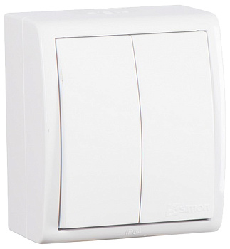 Simon 15 Aqua Белый Выключатель 2-клавишный с подсветкой наружный, IP54 1594399-030