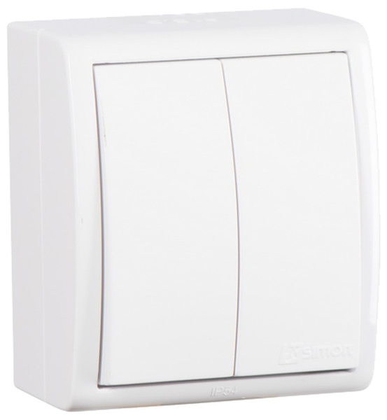 Simon 15 Aqua Белый Выключатель 2-клавишный с подсветкой наружный, IP54 1594399-030