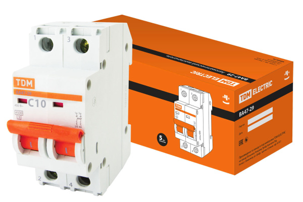 TDM Авт. выкл.ВА47-29 2Р 10А 4,5кА х-ка С SQ0206-0091