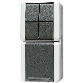 JUNG Комбинация - розетка и сдвоенный выключатель для накладного монтажа IP44 875W