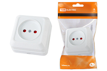 TDM Розетка 2П открытой установки с з/ш IP20 10А, белый "Ладога" SQ1801-0059