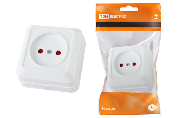 TDM Розетка 2П открытой установки с з/ш IP20 10А, белый "Ладога" SQ1801-0059