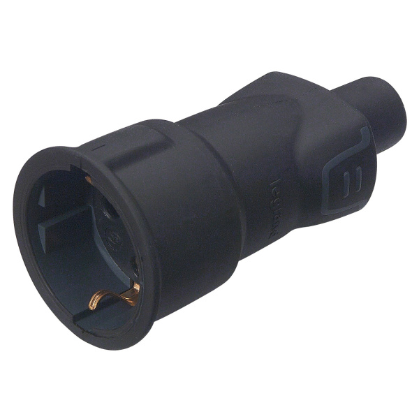 Legrand Элиум Черный Розетка 2Р+Е, 16А, кабель мах 3х2.5, резина 050197