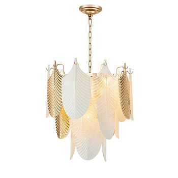 Favourite 2619-12P подвесная люстра Каркас золотого цвета, декоративные элементы из белого фарфора, полупрозрачного стекла и золотого металла