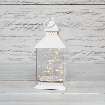 NEON-NIGHT Декоративный фонарь с росой, белый корпус, размер 10,7х10,7х23,5 см, цвет теплый белый 513-050