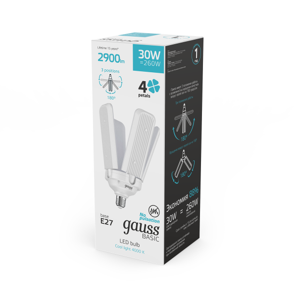 Купить Gauss Лампа Basic 30W 2900lm 4000K E27 Клевер-4 LED 11732232