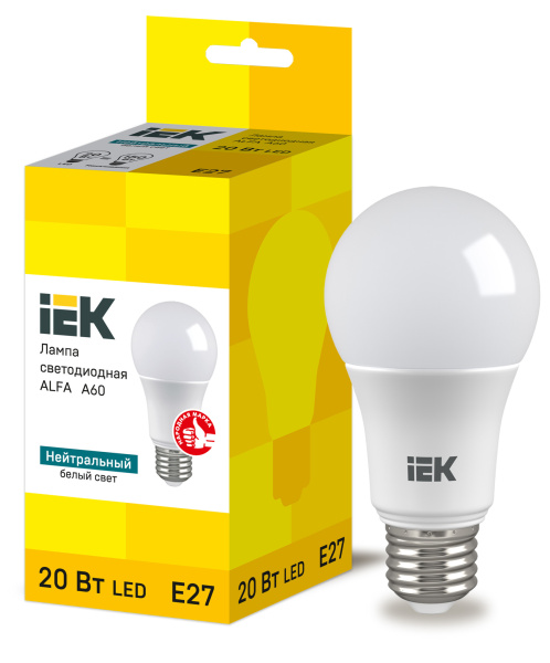 IEK Лампа LED ALFA A60 шар 20Вт 230В 4000К E27