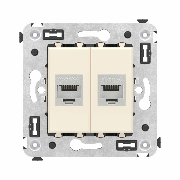 DKC Компьютерная розетка RJ-45 без шторки в стену, кат.6А двойная экранированная, "Avanti", "Ванильная дымка"