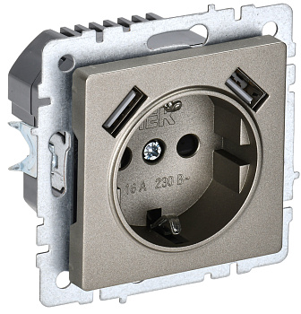 IEK BRITE BASE Шампань Розетка с з/к/ш 16А с USB A+A 3,1А РЮш10-2-БрШ