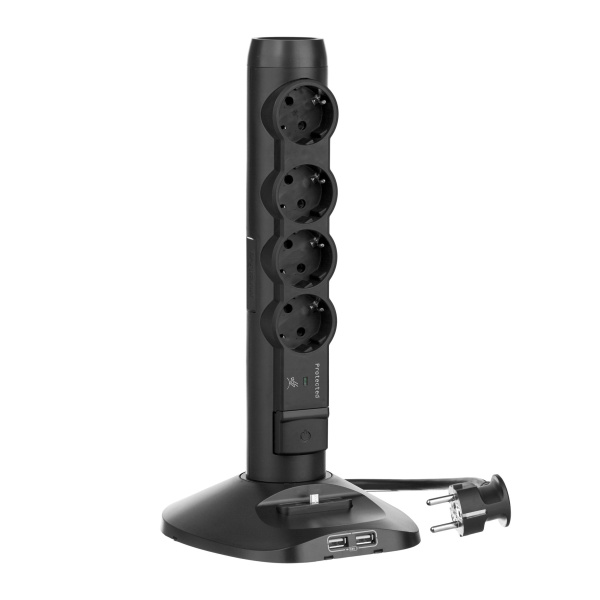 Купить Legrand Черная Стойка 2хUSB+microUSB+4x(2К+З) с кабелем длиной 1,5 м 694619