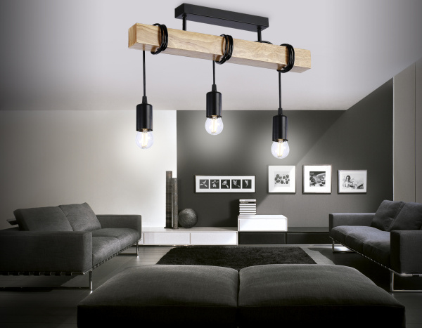 Купить Ambrella Подвесной светильник в стиле лофт TR8182/3 BK/LW черный/светлое дерево E27*3 max 40W 500*50*420