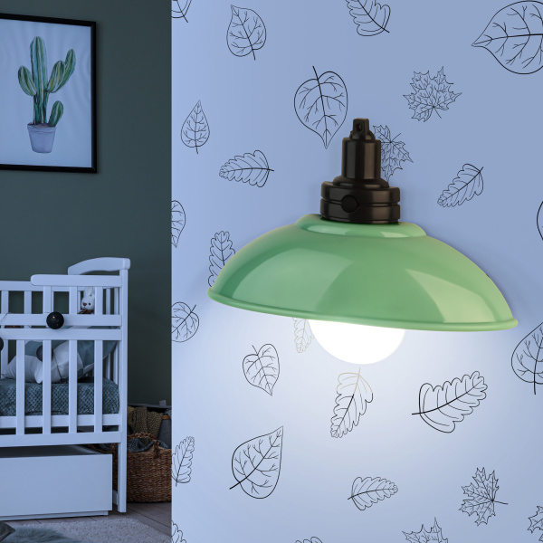 ЭРА Ночник - светильник светодиодный NLED-487-1W-SW-GR настенный на батарейках с выключателем зеленый