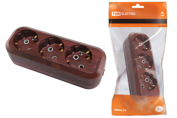TDM Колодка розеточная 3 гнезда 2П+3 16А 250В "Эко" (бук) SQ1806-0062