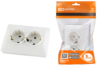 TDM Розетка двойная 2П+З 16А 250В белая "Ильмень" SQ1823-0012
