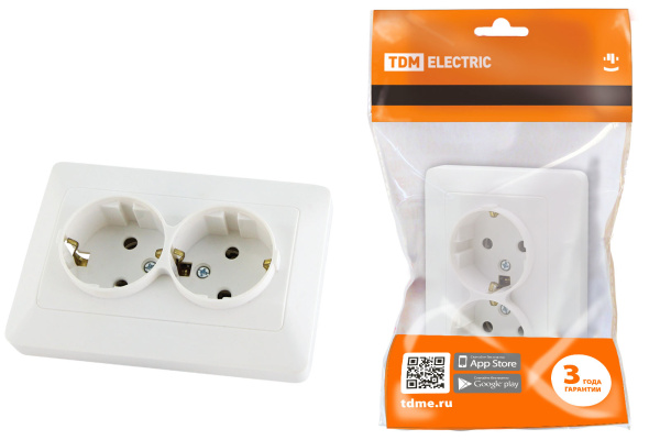 TDM Розетка двойная 2П+З 16А 250В белая "Ильмень" SQ1823-0012