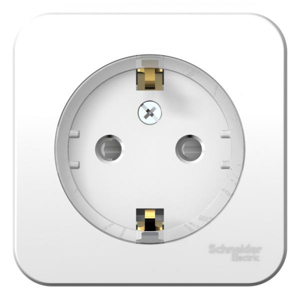 Systeme Electric Blanca наруж Бел Розетка с/з со шторками, (тонкая) 16А, 250В изолир. пластина