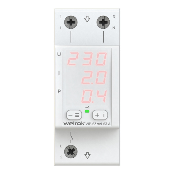 Welrok VIP-63 red Реле напряжения 63 А (max 80 A), 13 900 ВА