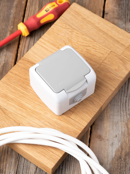 Купить EKF PROxima Мурманск Розетка 1-местная 16А с заземлением с крышкой IP54 серый с защитными шторками